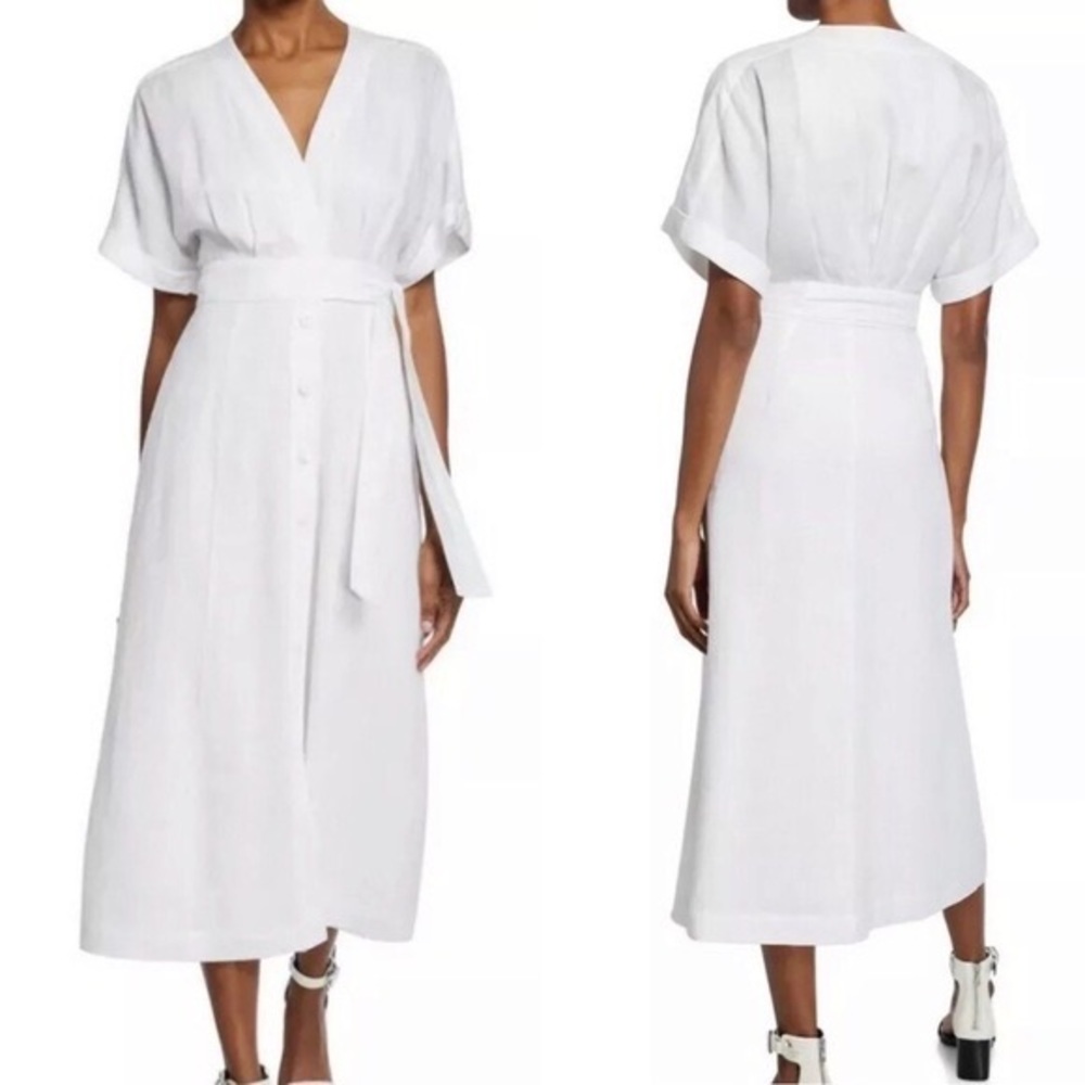 EQUIPMENT Nauman belted linen White midi dress Women’s Size 4 Retail $395